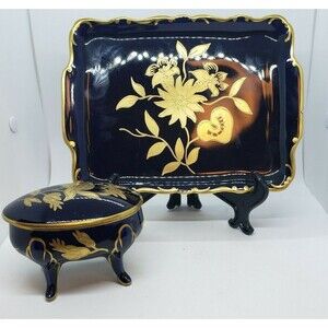 Echt Kobalt Germany JLMENAU Trinket Box With Tray Vintage